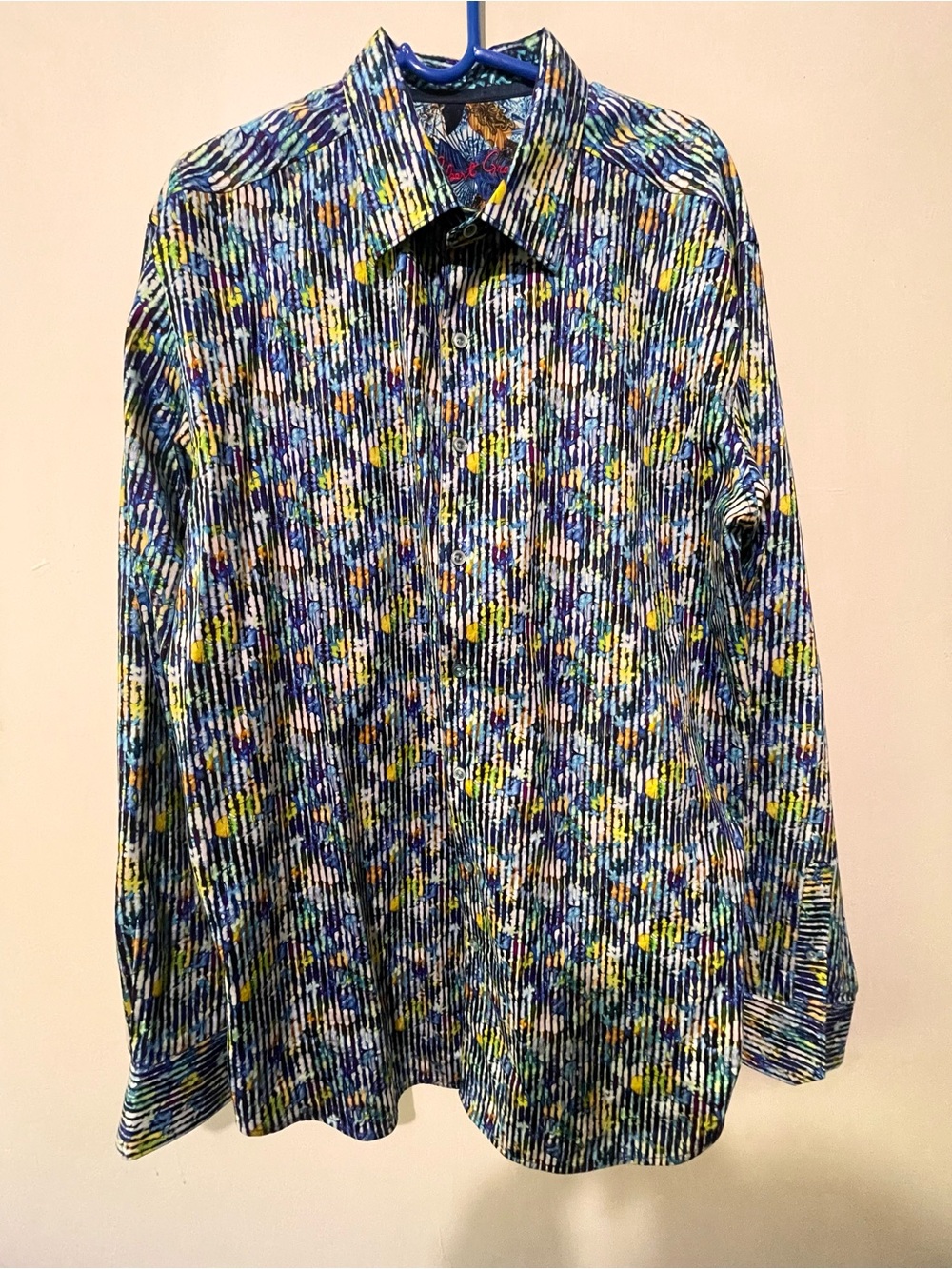 $350 Robert Graham Watercolor Stripes Long-Sleeve Dress Shirt Colorful XL NWT